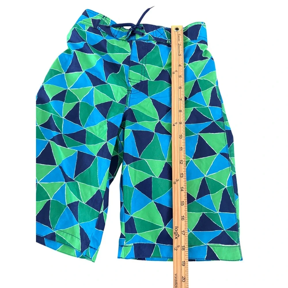 Gymboree Boys Blue‎ Green Geometric Triangle Swim Trunks Mesh Lining Size 10 NWT